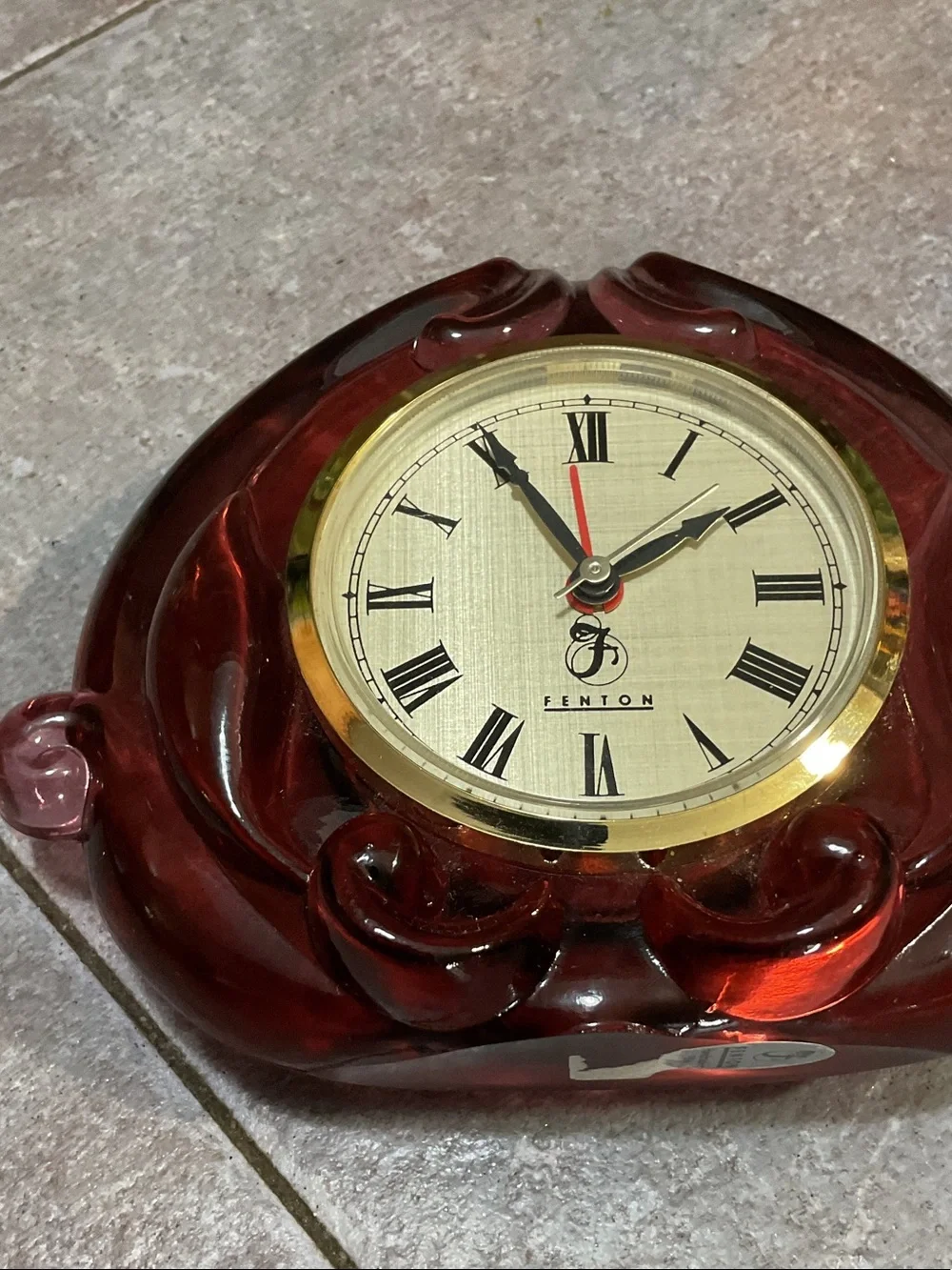 Fenton Glass Mantel Clock with Gold Bezel cranberry